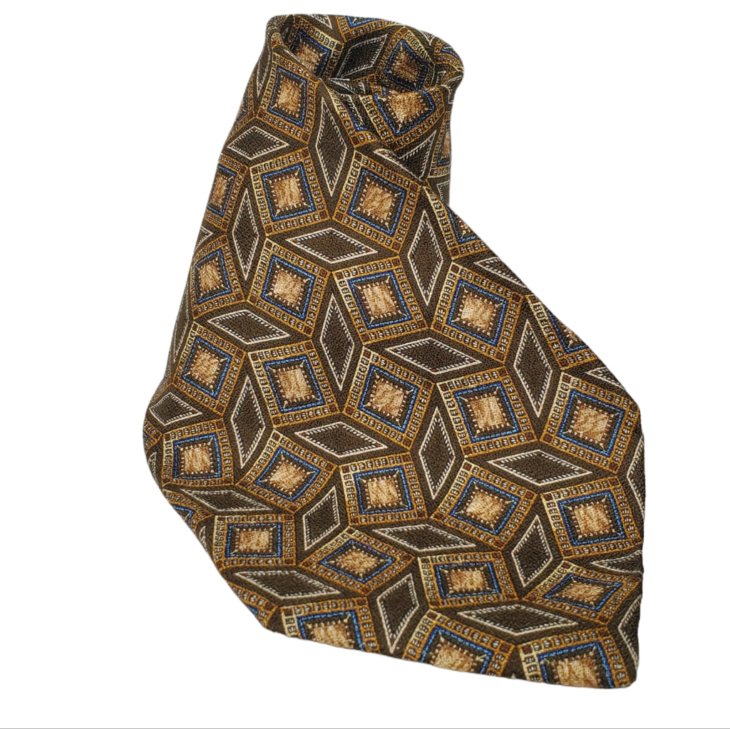 Valentino Silk Tie Brown Diamond Geometric Pattern 59" X 4" Vintage